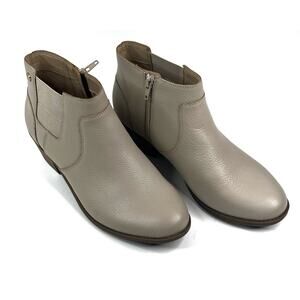 Vionic Finn Oatmeal Leather Western Ankle Boots Womens Size 8.5 Booties Side Zip